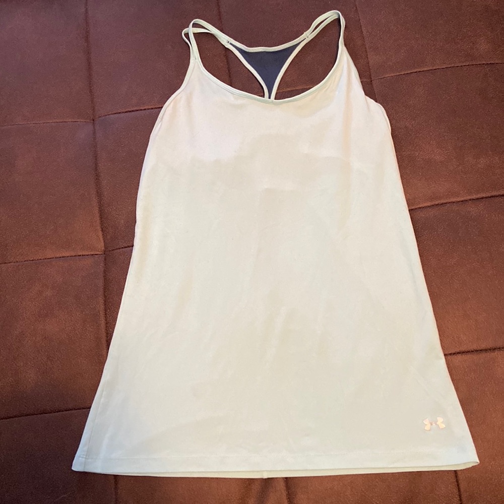 Under Armour Long Racerback Tank with Built-In Cami Bra. Light blue.  Size med.